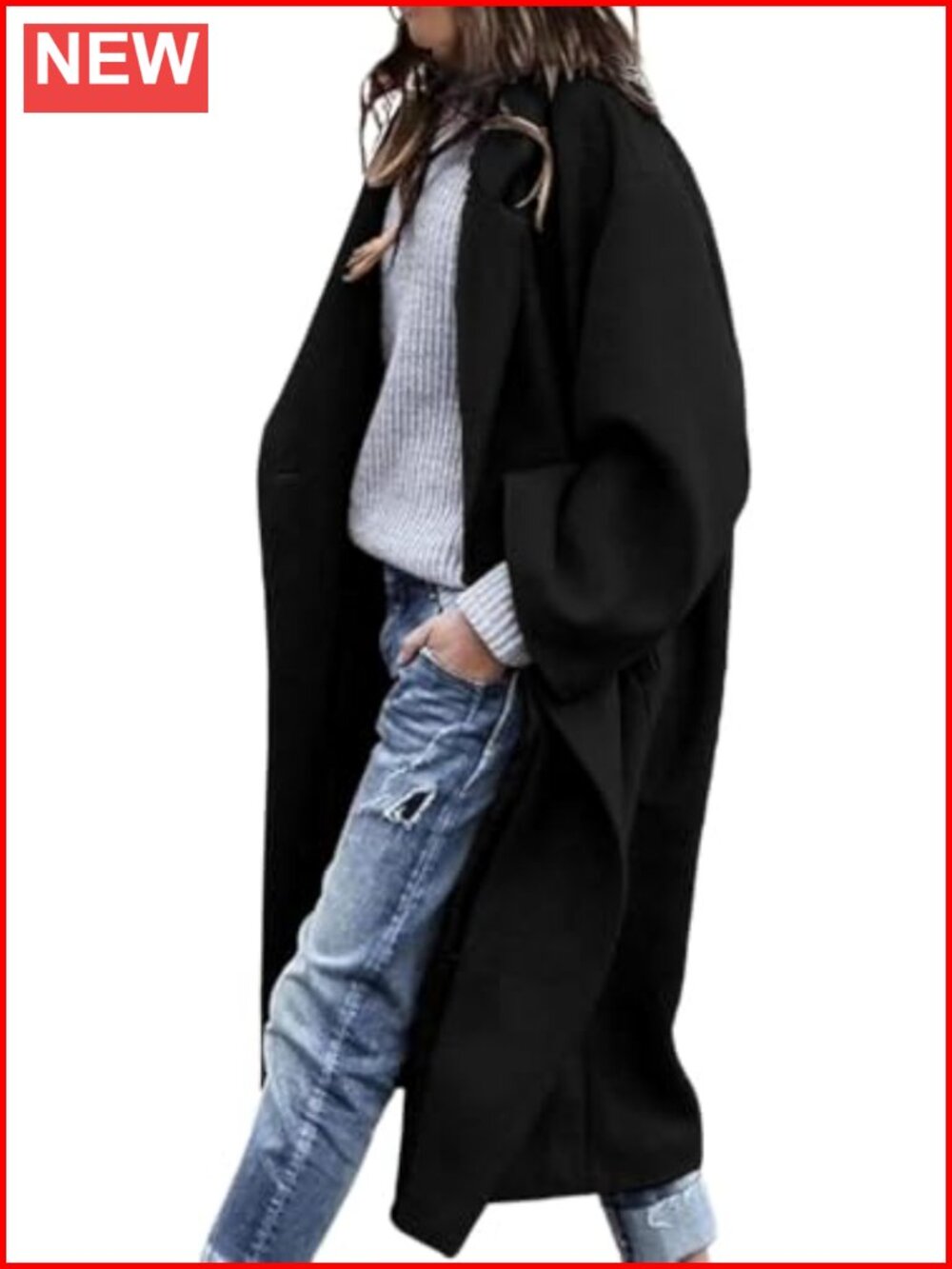 Women's Notch Lapel Single Breasted Pea Coat Wool Blend Long Overcoat
